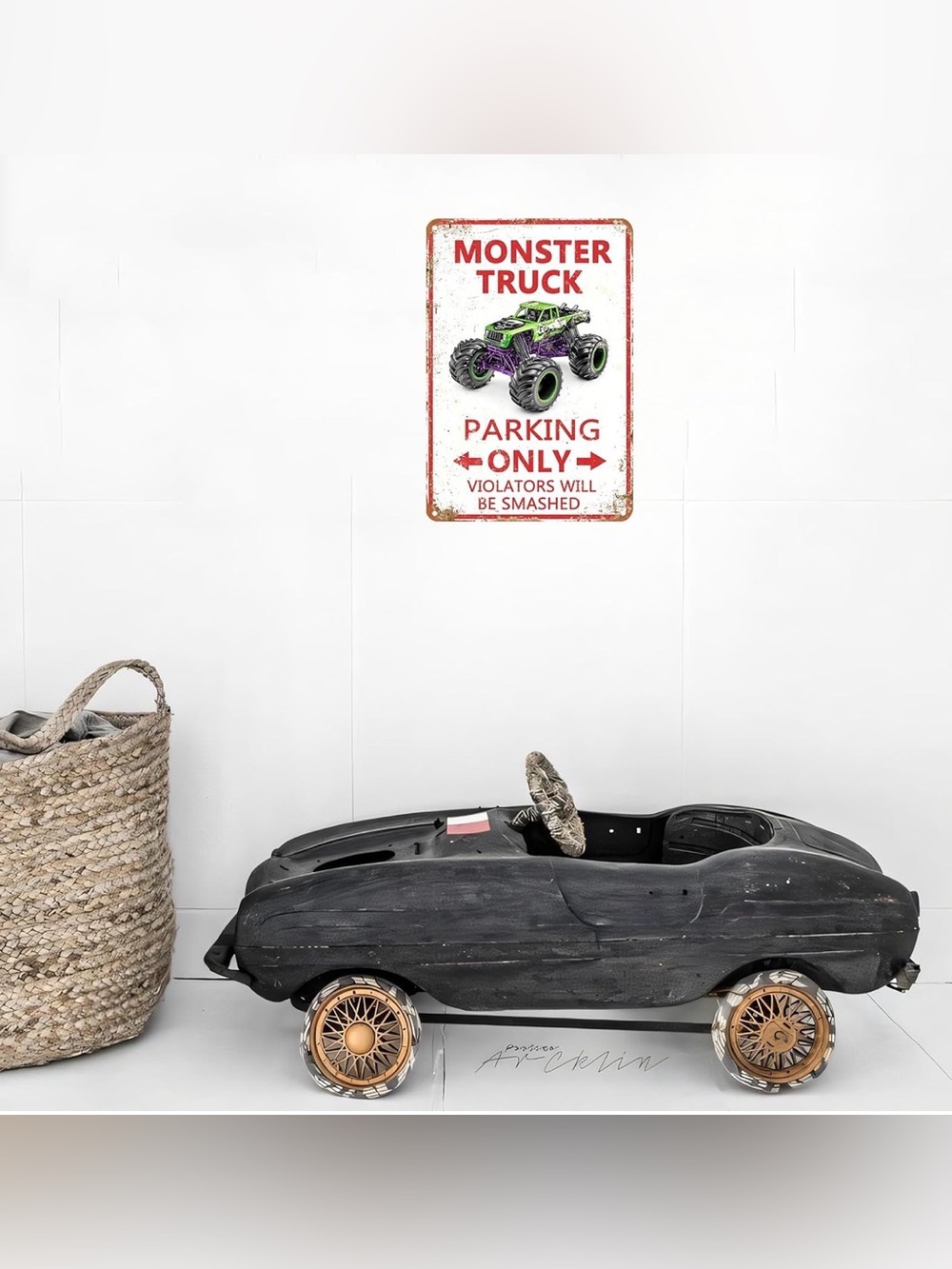 Monster Truck Parking Only Metal Sign, Boys Bedroom Monster Truck Parking Wall - Picture 2 of 9